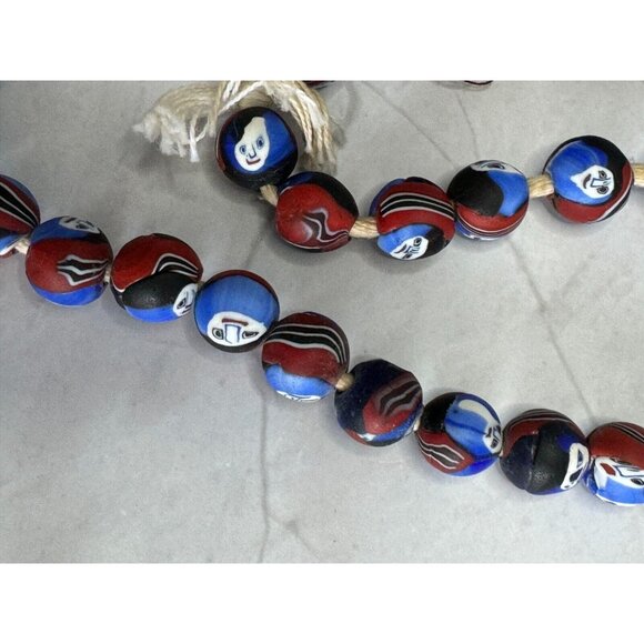 Vintage Millefiori Ghost Face Mosaic Bead Necklace 48 Handcrafted Beads 12-14mm - Picture 3 of 16